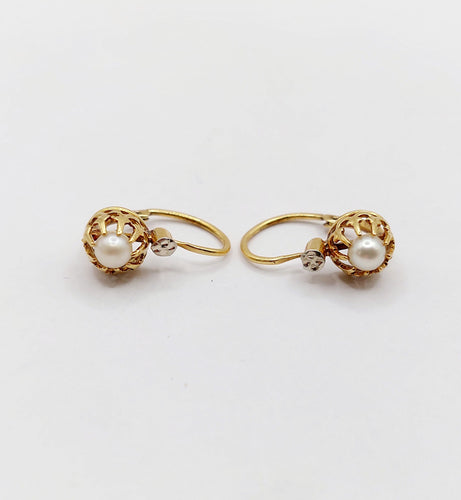 Boucles d'oreilles Dormeuses antique or perle en serti griffes 58 Facettes A05421