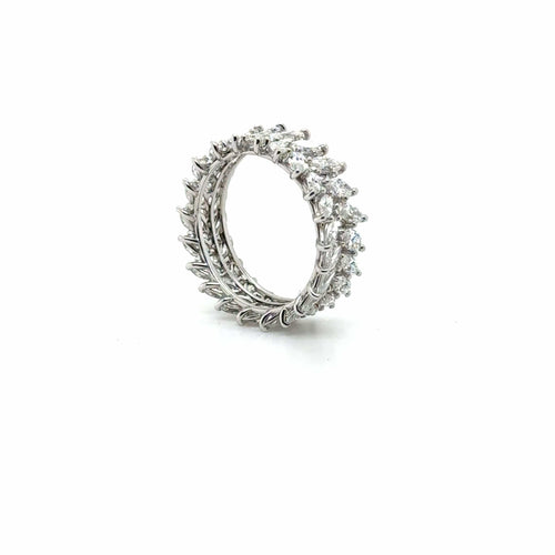 Bague 54 Alliance or blanc - Diamants taille marquise 58 Facettes 1.0002595/1