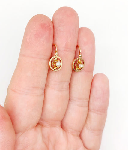 Boucles d'oreilles Dormeuses victoriennes or rose et perles (circa 1890) 58 Facettes A05887