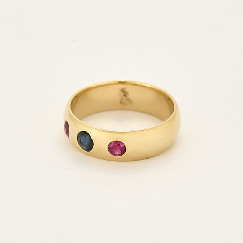 Bague 56 Anneau en or jaune, saphir et rubis 58 Facettes CHA57092