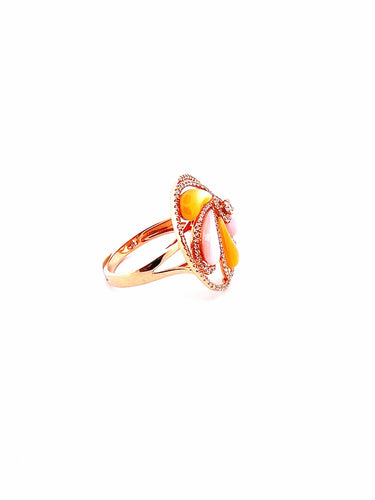 Collier Bague + collier en or rose 18 carats , pierres de lune et diamants 58 Facettes