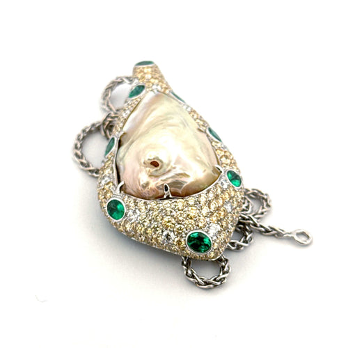 Collier Collier or , diamants , mabe de Tahiti et émeraudes 58 Facettes