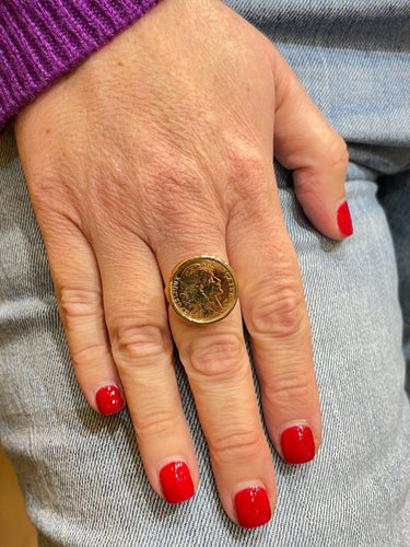 Bague 63 Bague en or jaune 18 carats sertie d'une piéce de 10 Francs Coq en 900/1000 58 Facettes