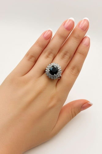 Bague 54 Bague en or blanc avec saphir et diamants 58 Facettes 50313