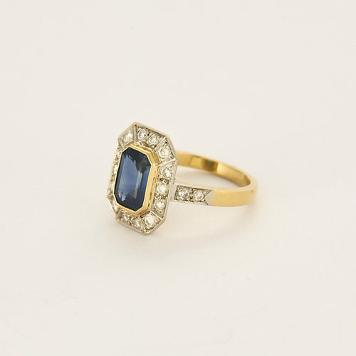 Bague 53 Bague en or jaune, or blanc, saphir et diamants 58 Facettes COG0719