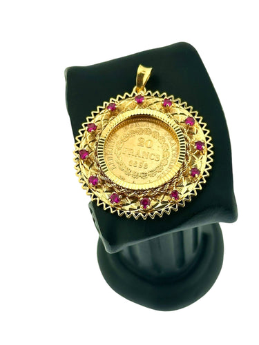 Pendentif Pendentif en or jaune avec pièce de 20 francs français 1898 et rubis 58 Facettes