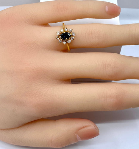 Bague 49 Bague marguerite en or jaune, saphir et diamants 58 Facettes AB655