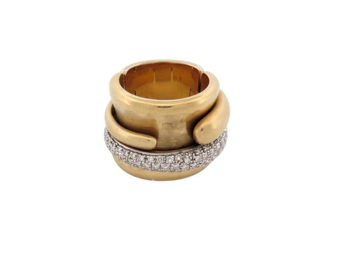 Bague 55 bague POMELLATO tubulaire large t55 or jaune blanc 18k 34gr diamants 0.9ct 58 Facettes 267204
