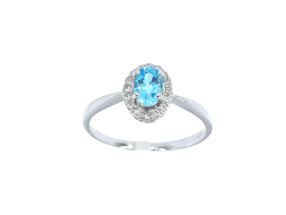 White gold ring with a blue topaz and natural diamonds 58 Facettes 2367