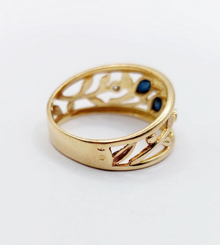Bague 55 Bague bandeau Art Nouveau or jaune, saphirs navette, diamants 58 Facettes A04687