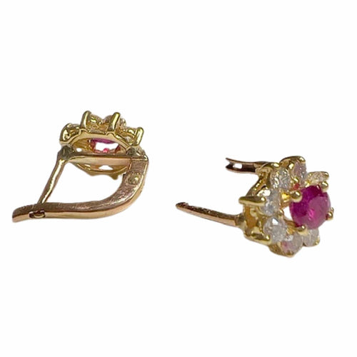 Boucles d'oreilles BOUCLES D'OREILLES ROSETTE EN OR CONTEMPORAINES 18 ct avec DIAMANTS et CENTRE RUBIS 58 Facettes Q245A