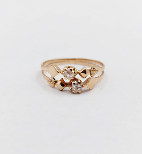 Bague 47 Bague antique toi et moi or rose 18k diamants taille roses (circa 1900) 58 Facettes A06295