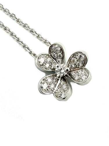 Collier VAN CLEEF & ARPELS. Collection "Mini Frivole", collier or blanc 18K et diamants (full set) 58 Facettes