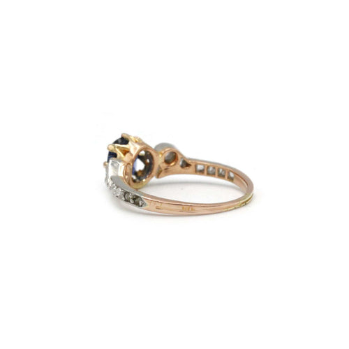 Bague art nouveau or 750 diamants taille rose saphir environ 1 carat