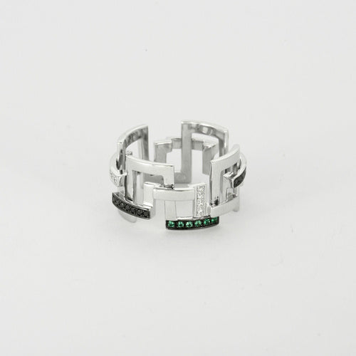 Bague 52 MELLERIO - Bague or blanc, diamants, diamants noirs et émeraudes 58 Facettes J1WG334-ED52