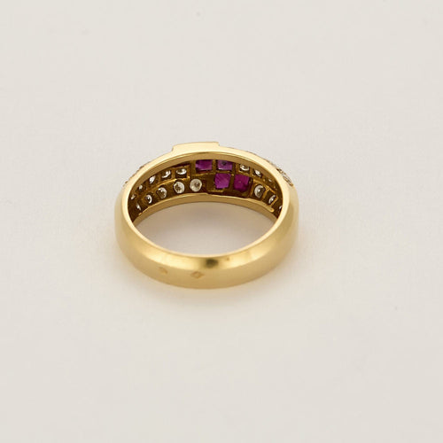 Bague 56,5 Bague en or jaune, diamants et rubis de synthèse 58 Facettes DRE1777