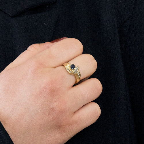 Bague 53 Bague or jaune, saphir et diamants 58 Facettes GU227