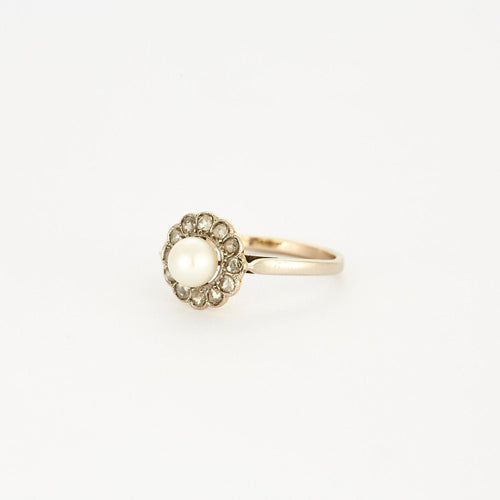 Bague Bague marguerite ancienne perle et diamants 58 Facettes
