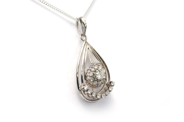 Pendentif Pendentif Art Déco en or blanc 18 carats serti de diamants "taille" brillant 58 Facettes 22768