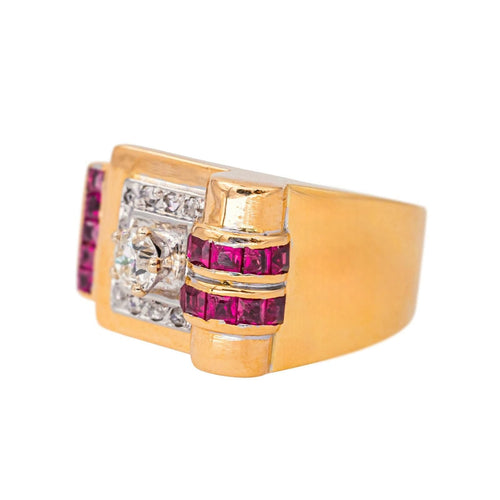 Bague 53 Bague Tank Or rose, Or blanc Diamant, Rubis 58 Facettes 4434484RV