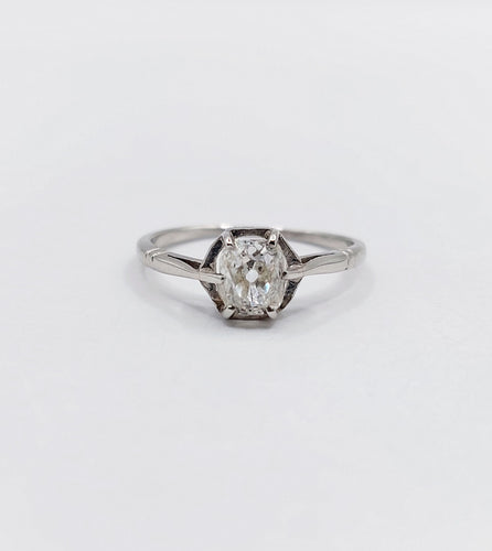 Bague 49 Bague solitaire art deco Platine diamant taille ancienne coussin 0.60 carat (circa 1920) 58 Facettes A06196
