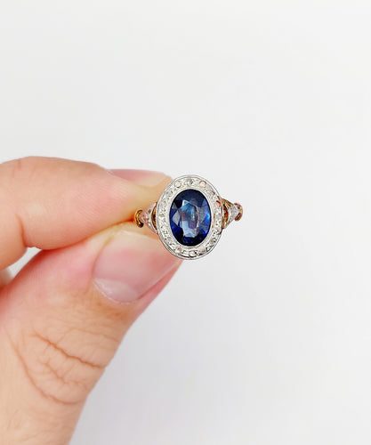 Bague 50 Bague pompadour art deco or rose 18k saphir et diamants taille rose (circa 1910) 58 Facettes A06152