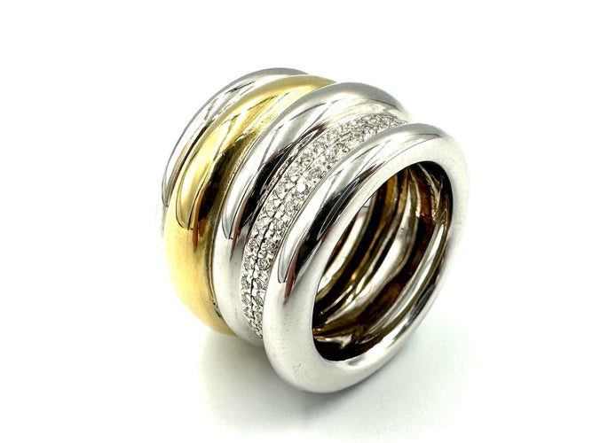 Bague 54 POMELLATO. Collection "Tubolare", bague 2 ors 18K et diamants 58 Facettes