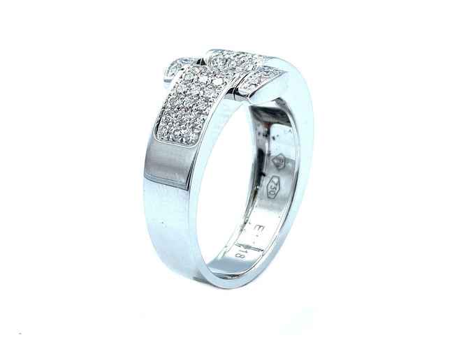 Bague 57 PIAGET. Miss Protocole, bague or blanc, saphir rose et diamants 58 Facettes
