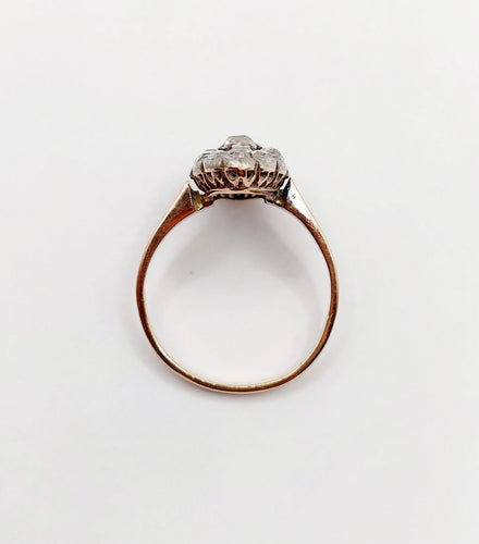 Bague 54 Bague marquise antique en or rose 18k et argent, diamant et diamants roses 58 Facettes A06417