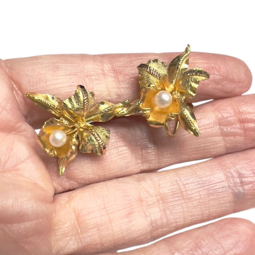 Boucles d'oreilles BOUCLES D'OREILLES RÉTRO ANNÉES 40 EN OR 18 KT AVEC PERLES 58 Facettes Q57B