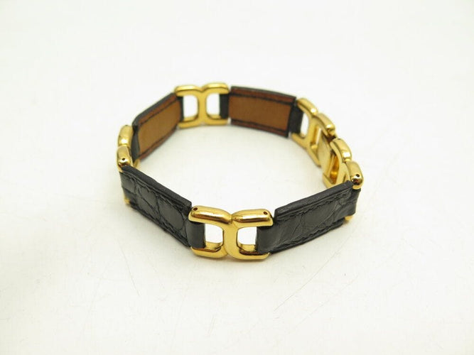 Bracelet vintage bracelet HERMES place beauvau 17cm cuir crocodile alligator noir 58 Facettes 265969