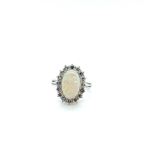 Bague 56 Bague or blanc - Opale et Diamants 58 Facettes 1.0000667/1