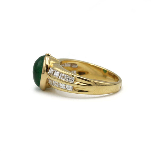 Bague 53 Bague or jaune diamants carrés et émeraude cabochon 58 Facettes 1284