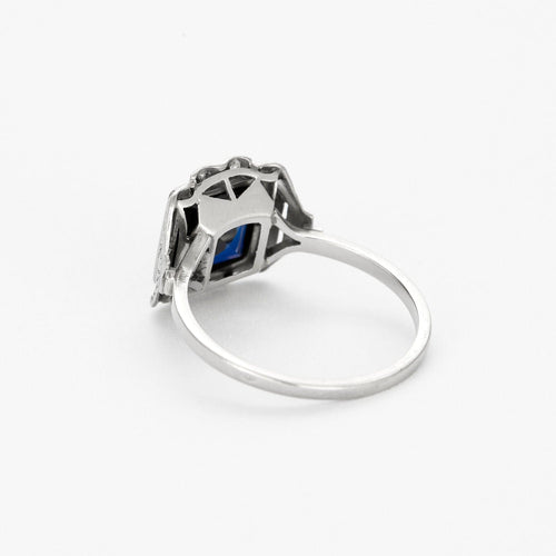 Bague 55.5 Bague Art Déco or blanc, saphir et diamants 58 Facettes GU201