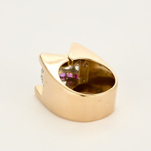 Bague 54 Bague Tank Or jaune diamants et rubis 58 Facettes B240548