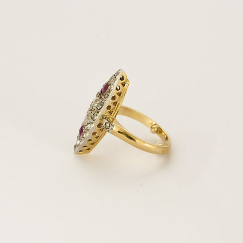 Bague 42,5 Bague marquise en or jaune, blanc, diamants et saphirs roses 58 Facettes HOU5528