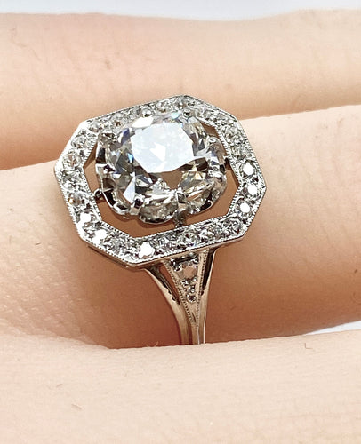 Bague 49 Bague platine Art Déco diamant coussin 1,51 carat 58 Facettes AB605