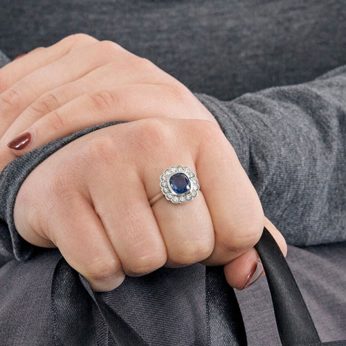 Bague 53 Bague or gris, saphir et diamants 58 Facettes EB1