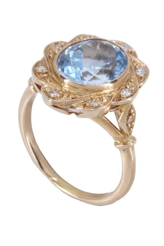 Bague BAGUE POMPADOUR AIGUE-MARINE ET DIAMANTS 58 Facettes 088071