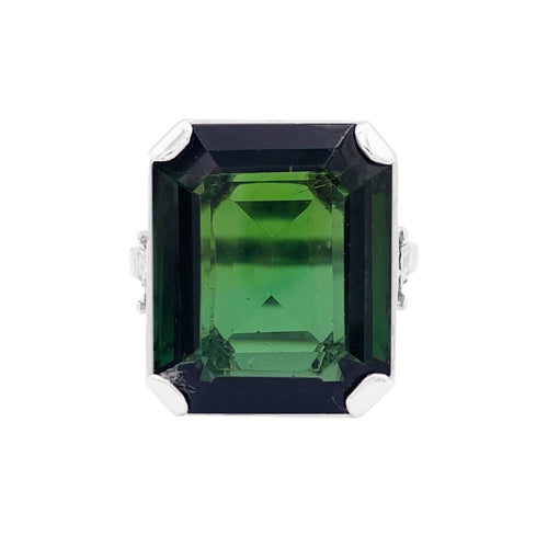 Bague 51 Bague or blanc et platine sertie d'une tourmaline et de diamants. 58 Facettes 34918