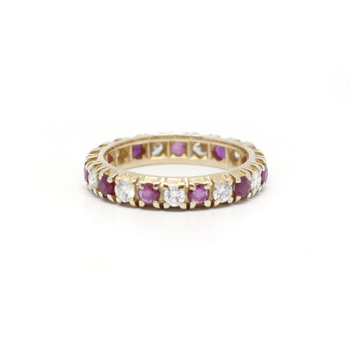 Bague 52 Alliance Américaine or jaune diamants et rubis 58 Facettes 190374R