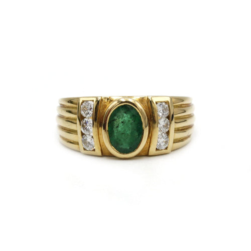 Bague bandeau - Or, émeraude et diamants