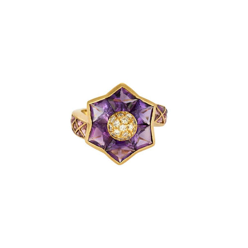 Bague 51 Bague or jaune, améthyste et diamants 58 Facettes CHAL0199