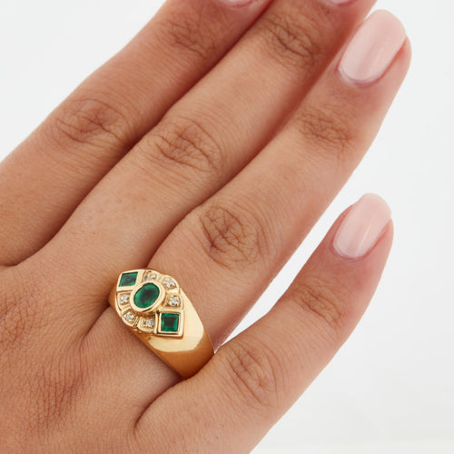 Bague 55 Bague Or Jaune - Emeraudes et Diamants 58 Facettes RÉF 6200/10