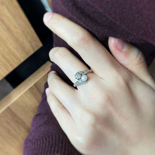 Bague Bague - Or, Argent, diamants et perle 58 Facettes 230151R