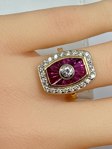 Bague 50 Bague or jaune diamants et rubis, style Art Déco 58 Facettes AB484