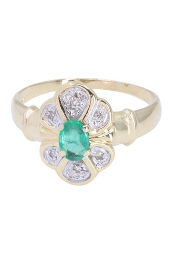 Bague 58 Bague marguerite émeraude et diamants 58 Facettes 091051