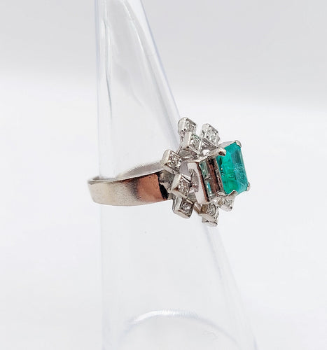 Bague 46.5 Bague vintage or blanc 14k émeraude et diamants 58 Facettes A05891