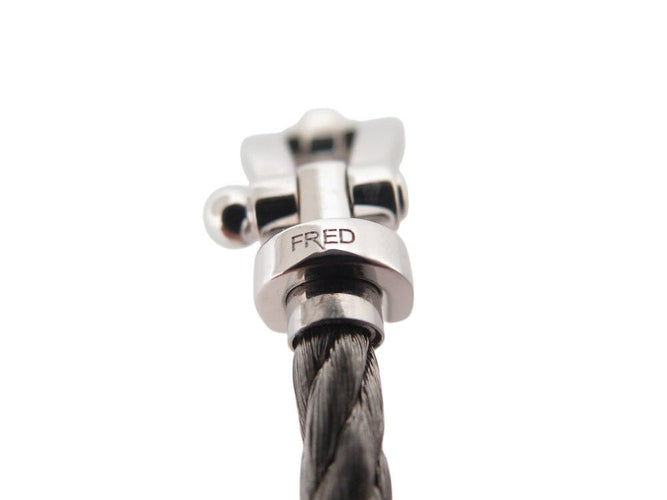 Bracelet bracelet FRED force 10 mm manille or blanc 18k cable acier t16 18cm 58 Facettes 267890