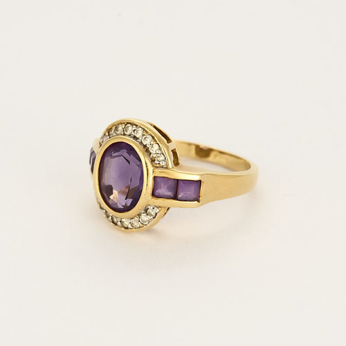 Bague en or jaune , améthyste et diamants